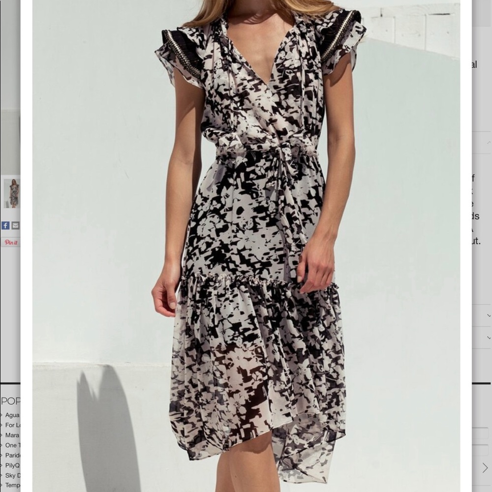 MISA Della Midi Dress Black Pink Ruffle Size Large